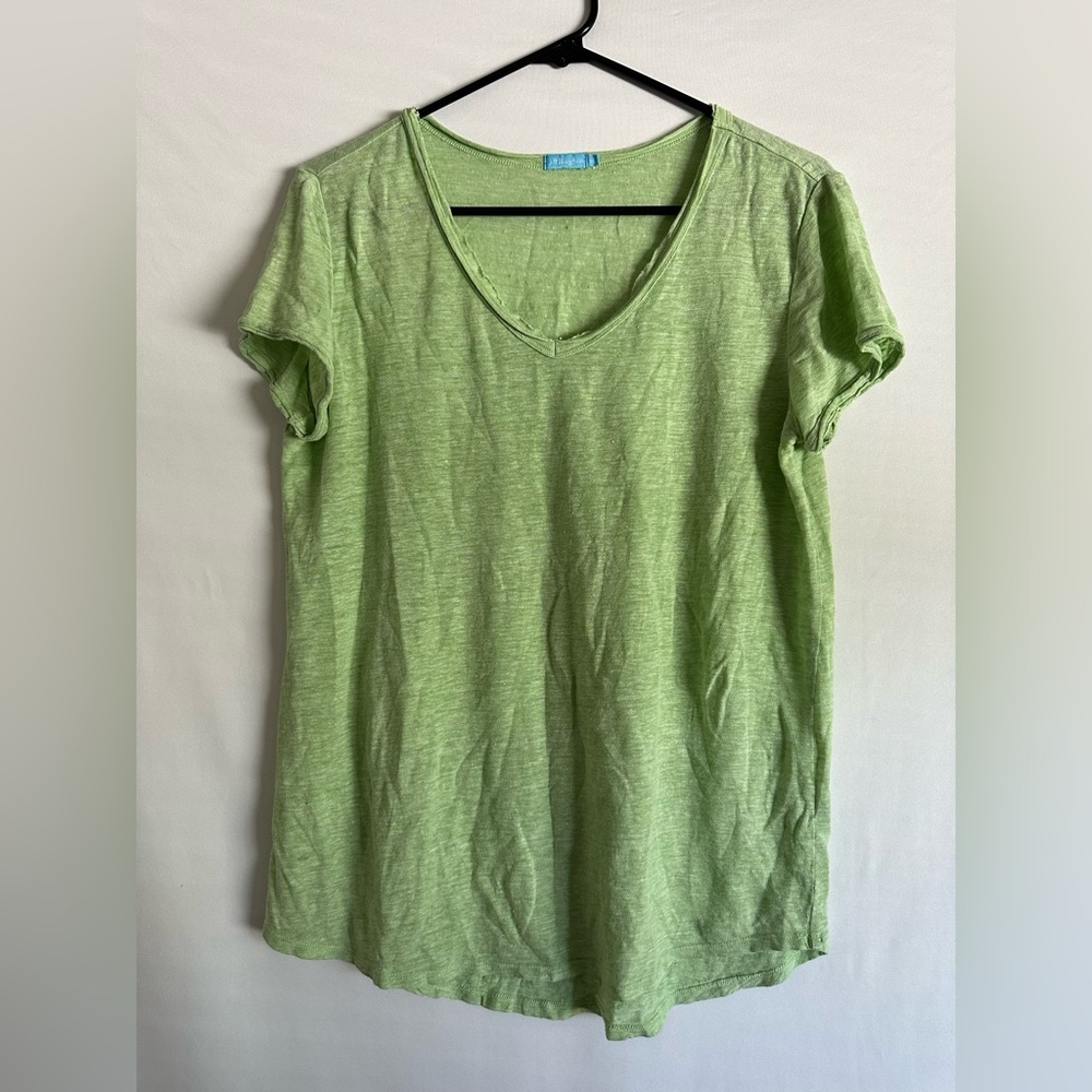 J. McLaughlin Green Linen Blend V-neck Short Sleeve T-shirt Size M